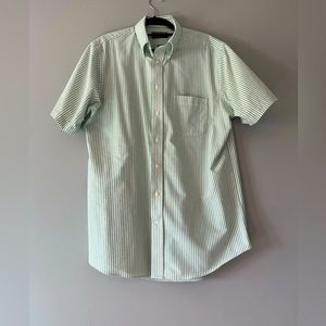 Stafford “The Oxford Shirt” Green and white verticals striped button shirt.